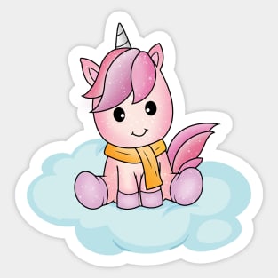 An adorable unicorn riding on a cloud Sticker